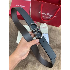 Ferragamo Fashion Cowhide Pure Copper Buckle 35mm Black Belt 