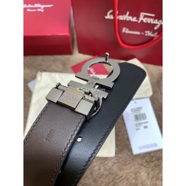 Ferragamo Fashion Cowhide Pure Copper Buckle 35mm Black Belt 