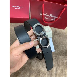 Ferragamo Fashion Cowhide Pure Copper Buckle 35mm Black Belt 