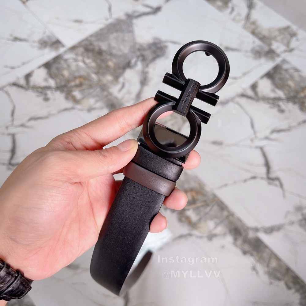 Ferragamo Double Side Cowhide Pure Copper Buckle 35mm Belt 