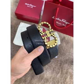 Ferragamo Double Side Cowhide Gold Pure Copper Buckle 35mm Belt 