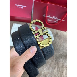 Ferragamo Double Side Cowhide Gold Pure Copper Buckle 35mm Belt 