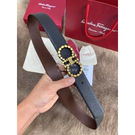 Ferragamo Double Side Cowhide Gold Pure Copper Buckle 35mm Belt 