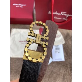 Ferragamo Double Side Cowhide Gold Pure Copper Buckle 35mm Belt 