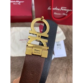 Ferragamo Double Side Cowhide Gold Pure Copper Buckle 35mm Belt 