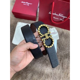 Ferragamo Double Side Cowhide Gold Pure Copper Buckle 35mm Belt 