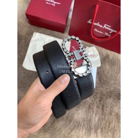 Ferragamo Double Side Cowhide Silver Pure Copper Buckle 35mm Belt 