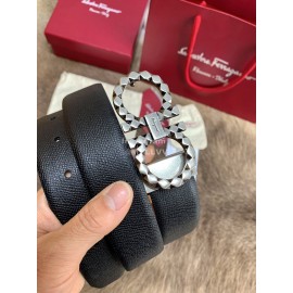 Ferragamo Double Side Cowhide Silver Pure Copper Buckle 35mm Belt 