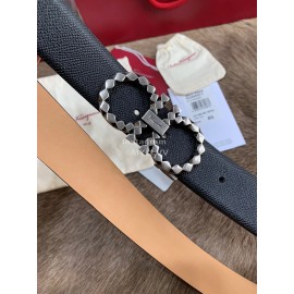 Ferragamo Double Side Cowhide Silver Pure Copper Buckle 35mm Belt 