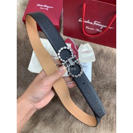 Ferragamo Double Side Cowhide Silver Pure Copper Buckle 35mm Belt 