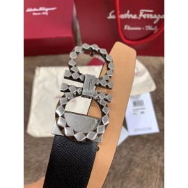 Ferragamo Double Side Cowhide Silver Pure Copper Buckle 35mm Belt 