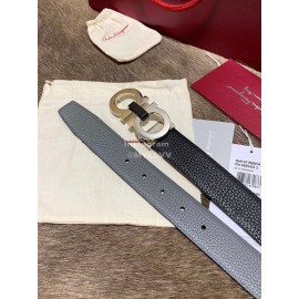 Ferragamo Double Side Cowhide Pure Copper Buckle 35mm Belt Black