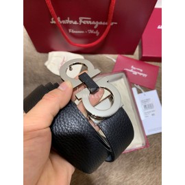 Ferragamo Double Side Cowhide Pure Copper Buckle 35mm Belt Black