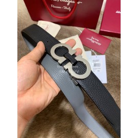 Ferragamo Double Side Cowhide Pure Copper Buckle 35mm Belt Black