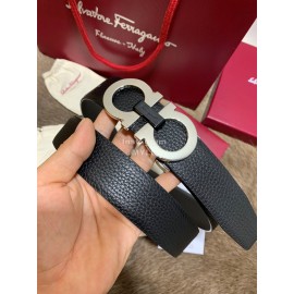 Ferragamo Double Side Cowhide Pure Copper Buckle 35mm Belt Black