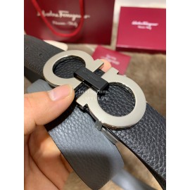 Ferragamo Double Side Cowhide Pure Copper Buckle 35mm Belt Black