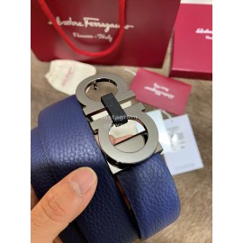 Ferragamo Double Side Cowhide Pure Copper Buckle 35mm Belt Blue