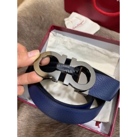 Ferragamo Double Side Cowhide Pure Copper Buckle 35mm Belt Blue