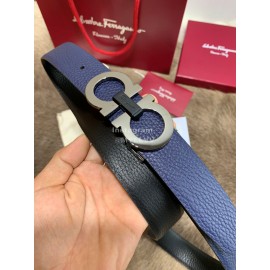 Ferragamo Double Side Cowhide Pure Copper Buckle 35mm Belt Blue