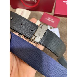 Ferragamo Double Side Cowhide Pure Copper Buckle 35mm Belt Blue