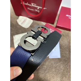 Ferragamo Double Side Cowhide Pure Copper Buckle 35mm Belt Blue