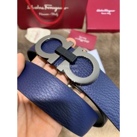 Ferragamo Double Side Cowhide Pure Copper Buckle 35mm Belt Blue