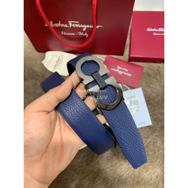 Ferragamo Double Side Cowhide Pure Copper Buckle 35mm Belt Blue