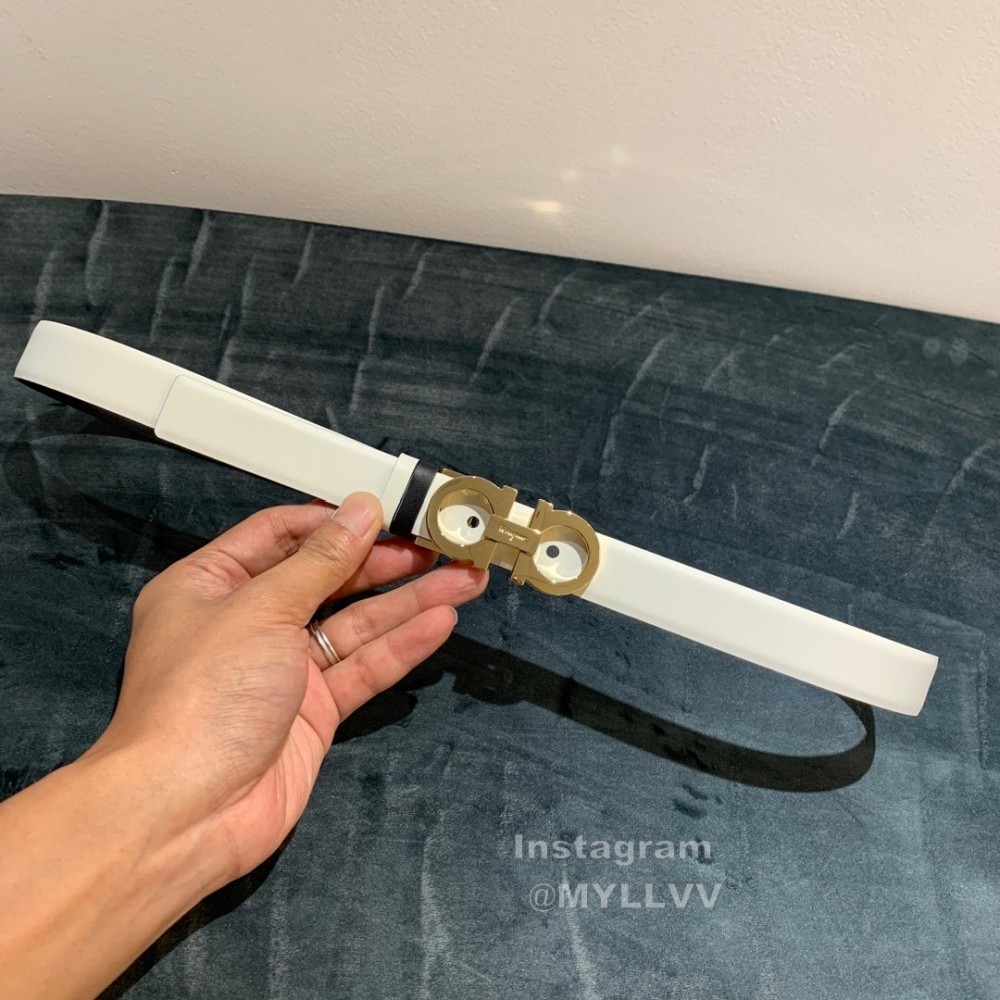 Ferragamo Double Side Cowhide Pure Copper Gancio Buckle 25mm Belt White