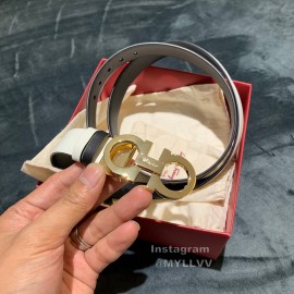 Ferragamo Double Side Cowhide Pure Copper Gancio Buckle 25mm Belt White