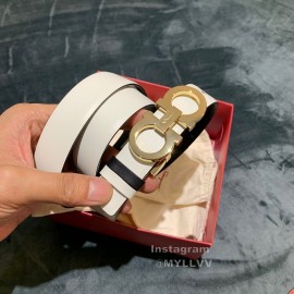 Ferragamo Double Side Cowhide Pure Copper Gancio Buckle 25mm Belt White