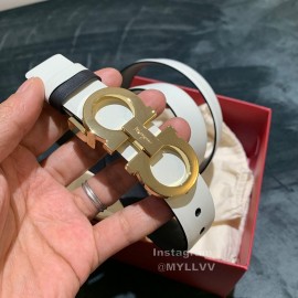 Ferragamo Double Side Cowhide Pure Copper Gancio Buckle 25mm Belt White