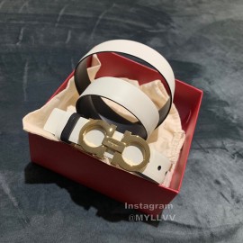 Ferragamo Double Side Cowhide Pure Copper Gancio Buckle 25mm Belt White