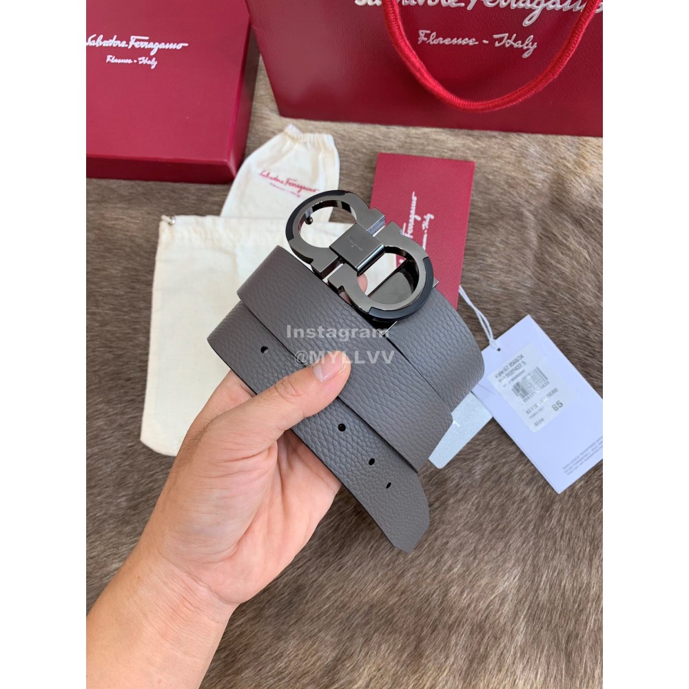 Ferragamo Calf Leather Pure Copper Buckle 35mm Belt Gray