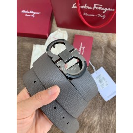 Ferragamo Calf Leather Pure Copper Buckle 35mm Belt Gray