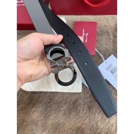 Ferragamo Calf Leather Pure Copper Buckle 35mm Belt Gray