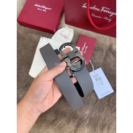 Ferragamo Calf Leather Pure Copper Buckle 35mm Belt Gray