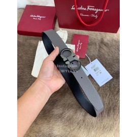 Ferragamo Calf Leather Pure Copper Buckle 35mm Belt Gray