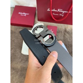 Ferragamo Calf Leather Pure Copper Buckle 35mm Belt Gray