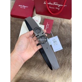 Ferragamo Calf Leather Pure Copper Buckle 35mm Belt Gray