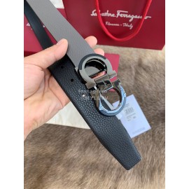 Ferragamo Calf Leather Pure Copper Buckle 35mm Belt Gray