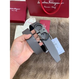 Ferragamo Calf Leather Pure Copper Buckle 35mm Belt Gray