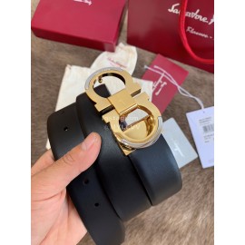 Ferragamo Calf Leather Pure Copper Buckle 35mm Belt Black