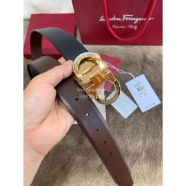 Ferragamo Calf Leather Pure Copper Buckle 35mm Belt Black