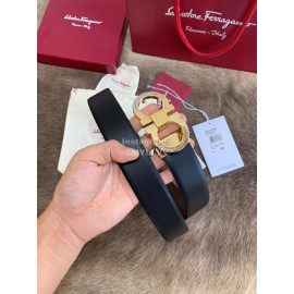 Ferragamo Calf Leather Pure Copper Buckle 35mm Belt Black