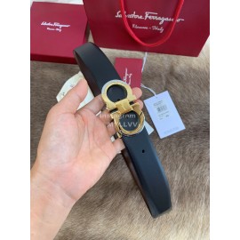 Ferragamo Calf Leather Pure Copper Buckle 35mm Belt Black