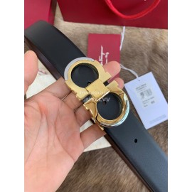 Ferragamo Calf Leather Pure Copper Buckle 35mm Belt Black