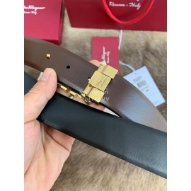 Ferragamo Calf Leather Pure Copper Buckle 35mm Belt Black