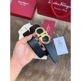 Ferragamo Calf Leather Pure Copper Buckle 35mm Belt Black