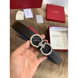 Ferragamo Calf Leather Silver Pure Copper Buckle 35mm Belt