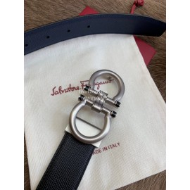 Ferragamo Calf Leather Silver Pure Copper Buckle 35mm Belt